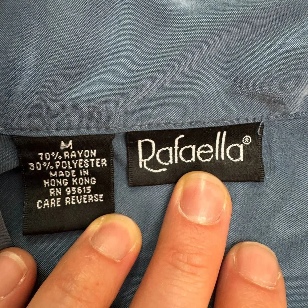 Vintage Rafaella Utility Safari Button Down Shirt Womens Medium Blue Rayon Top